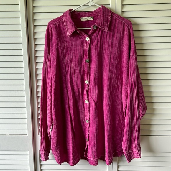 NWT Electric & Rose Farrah Oversized Gauze Shirt Pink Large - Picture 1 of 10